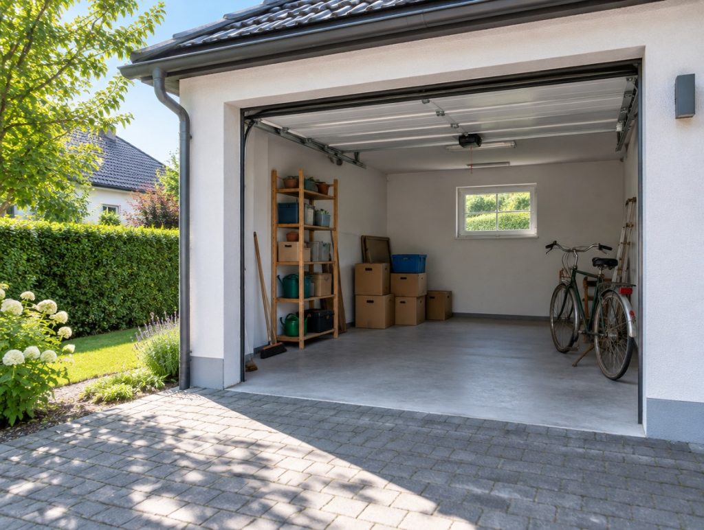 Garage wird entrümpelt, Boden bereits gefegt