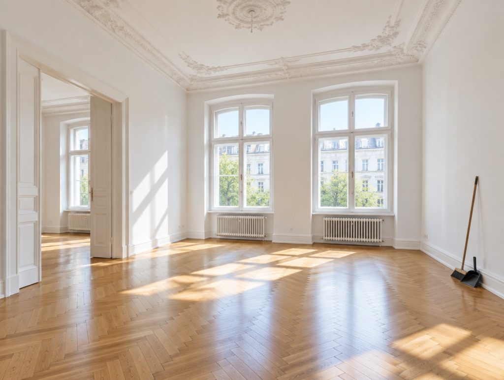 Leere Altbauwohnung, besenrein zur Übergabe